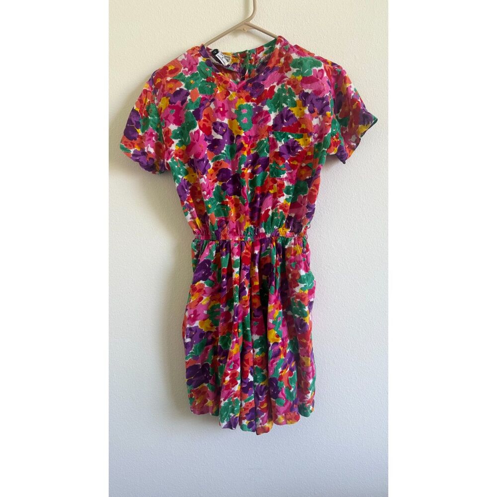 Vintage S Roberts Womens S Floral Romper 80s 90s Rayon Shoulder Pads Playsuit